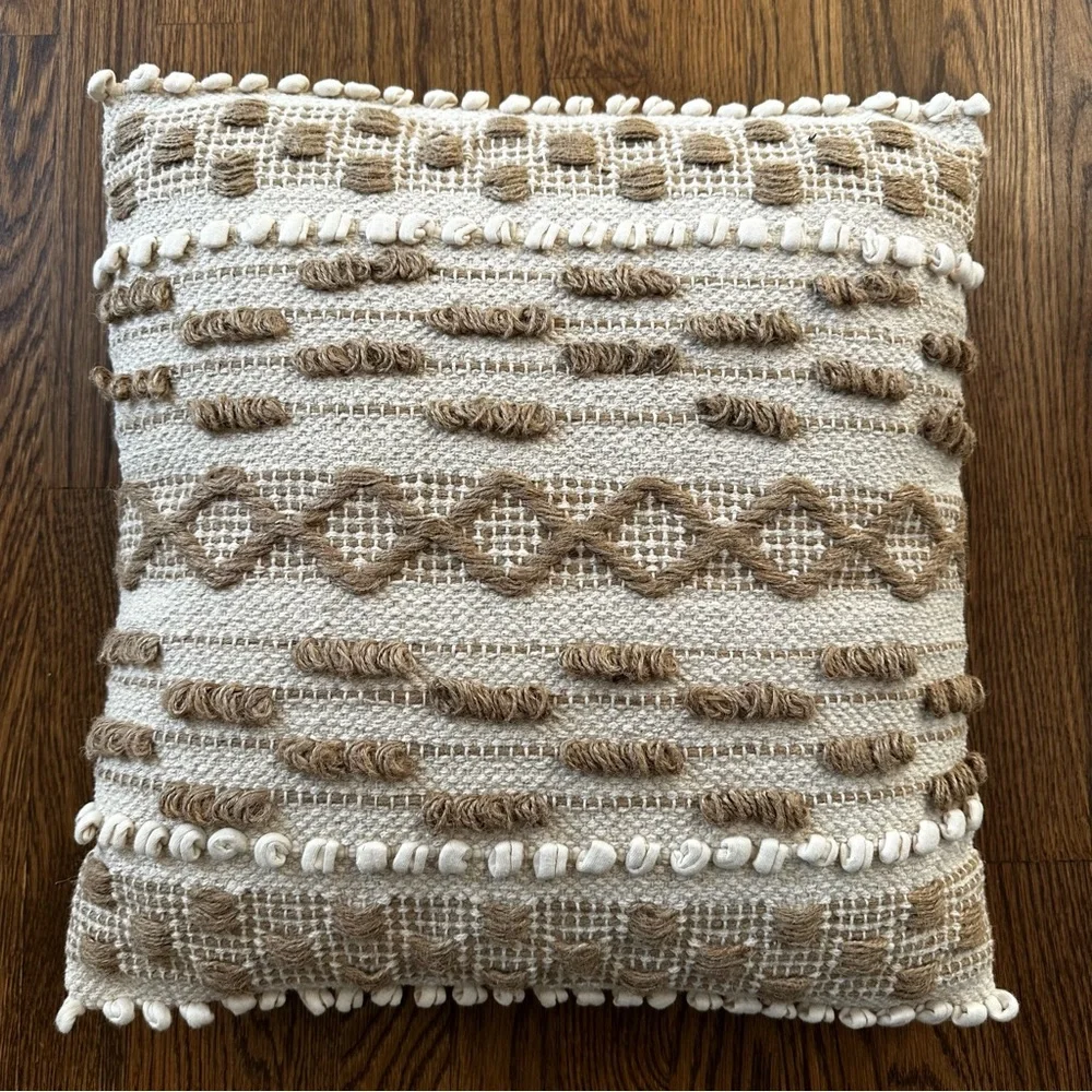 Boho Textured Throw Pillow Tan and Cream